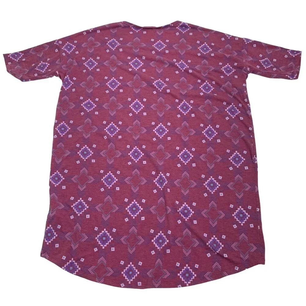 LuLaRoe S Women's Geometric Patterned High-Low Hem Irma Tunic Top Pink